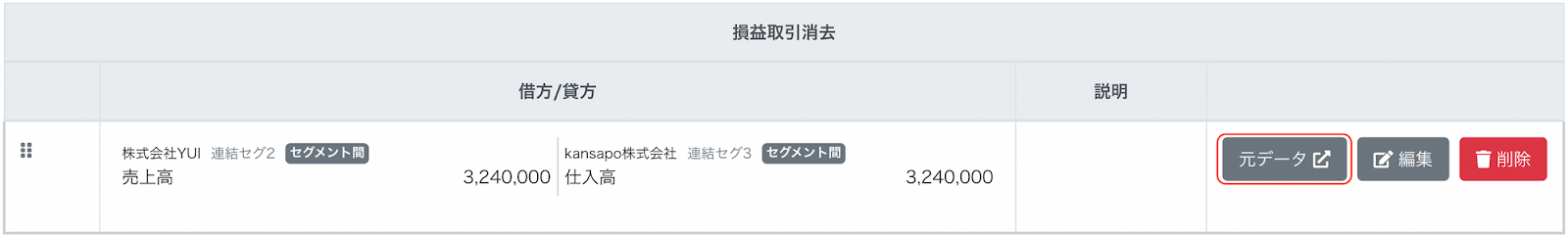 元データボタンを指し示しているスクリーンショット