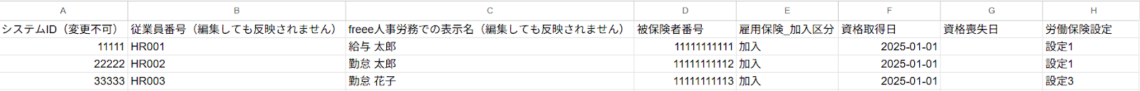CSV編集画面のスクリーンショット