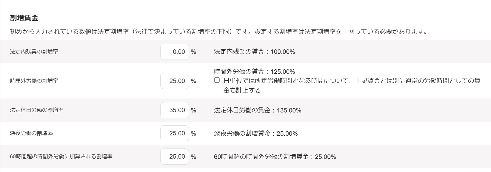 割増賃金の項目のスクリーンショット