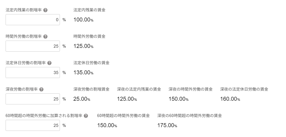 従業員の「基本給と割増賃金」編集画面のスクリーンショット