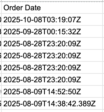 Order Dateのスクリーンショット