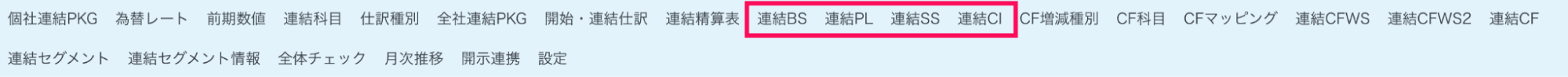 連結BS、PL、SS、CIメニューを指し示すスクリーンショット