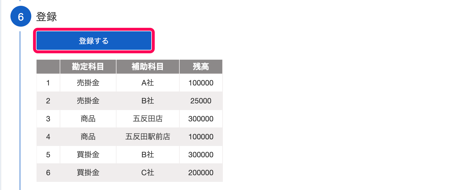 「登録」項目にて、［登録する］ボタンを指し示しているスクリーンショット