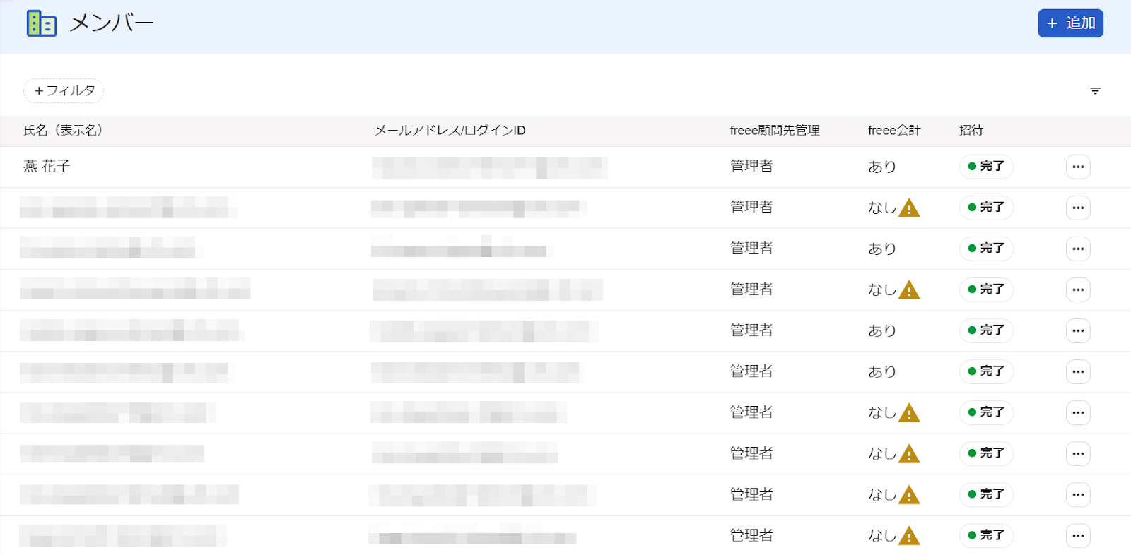 メンバー画面一覧のスクリーンショット