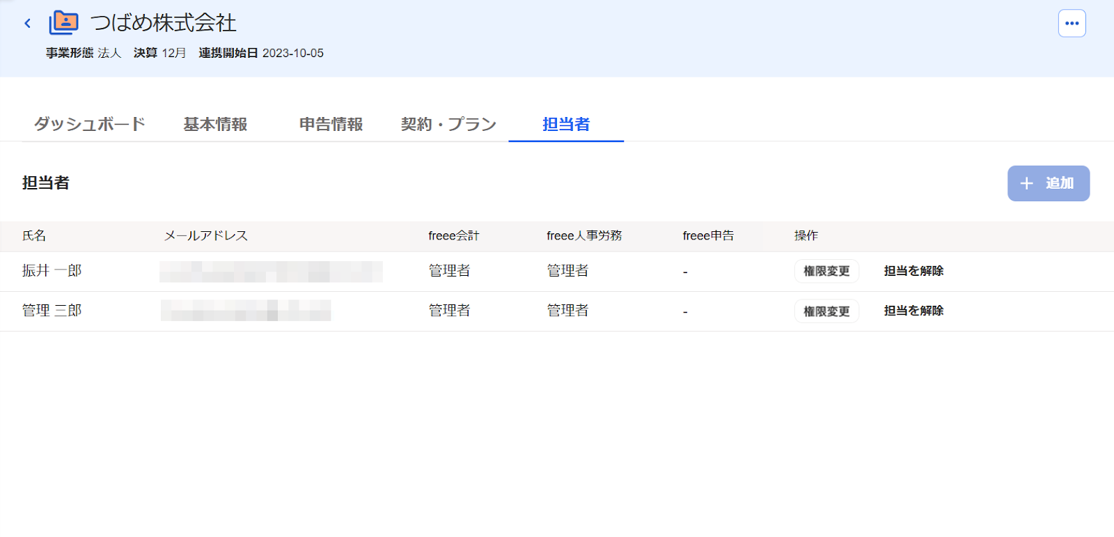担当者タブ画面のスクリーンショット