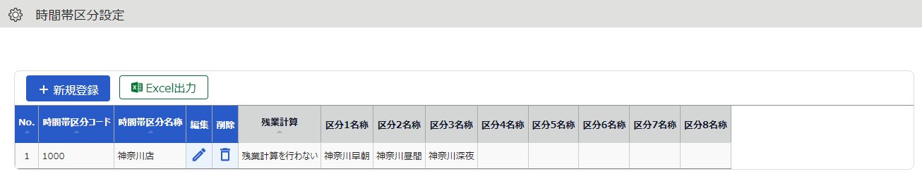 時間帯区分設定画面のスクリーンショット