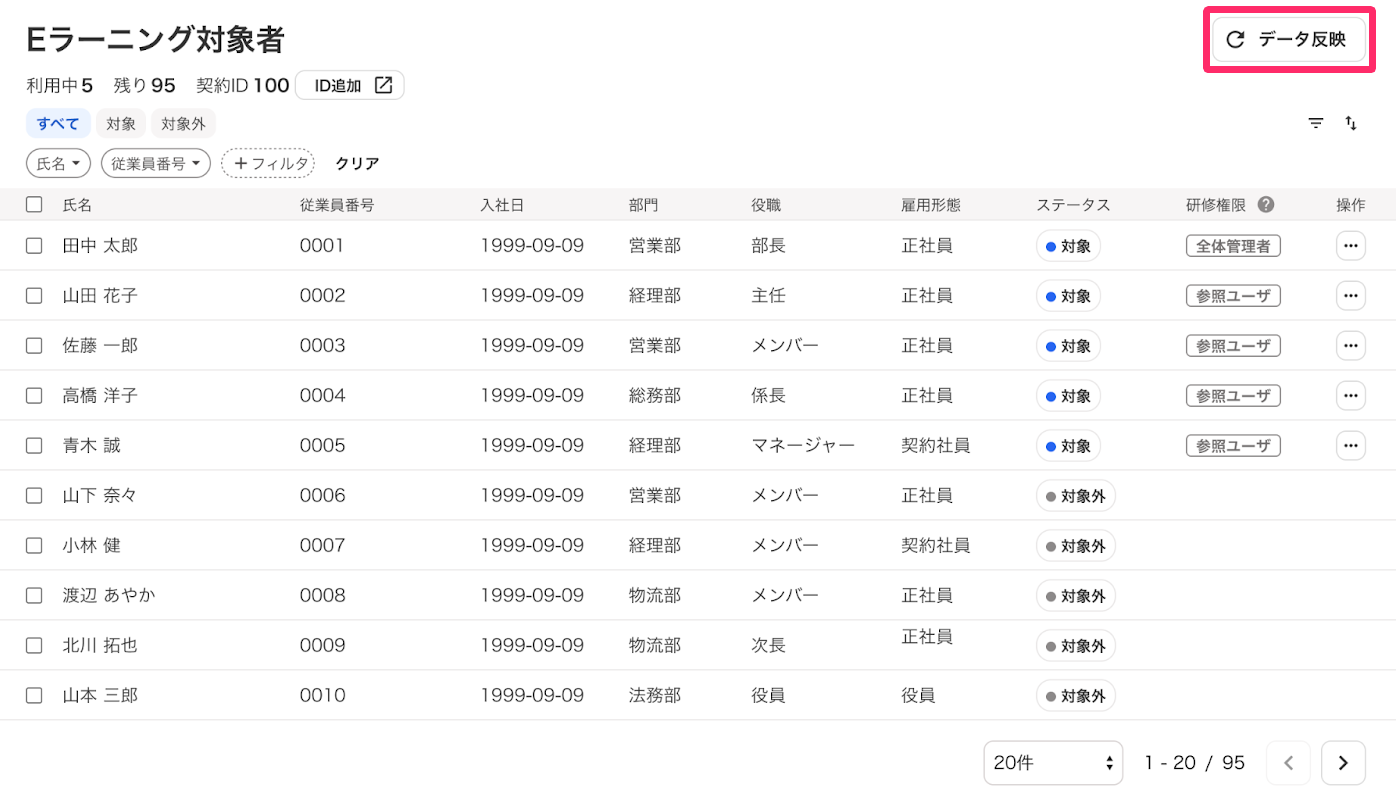 Eラーニング対象者画面のスクリーンショット
