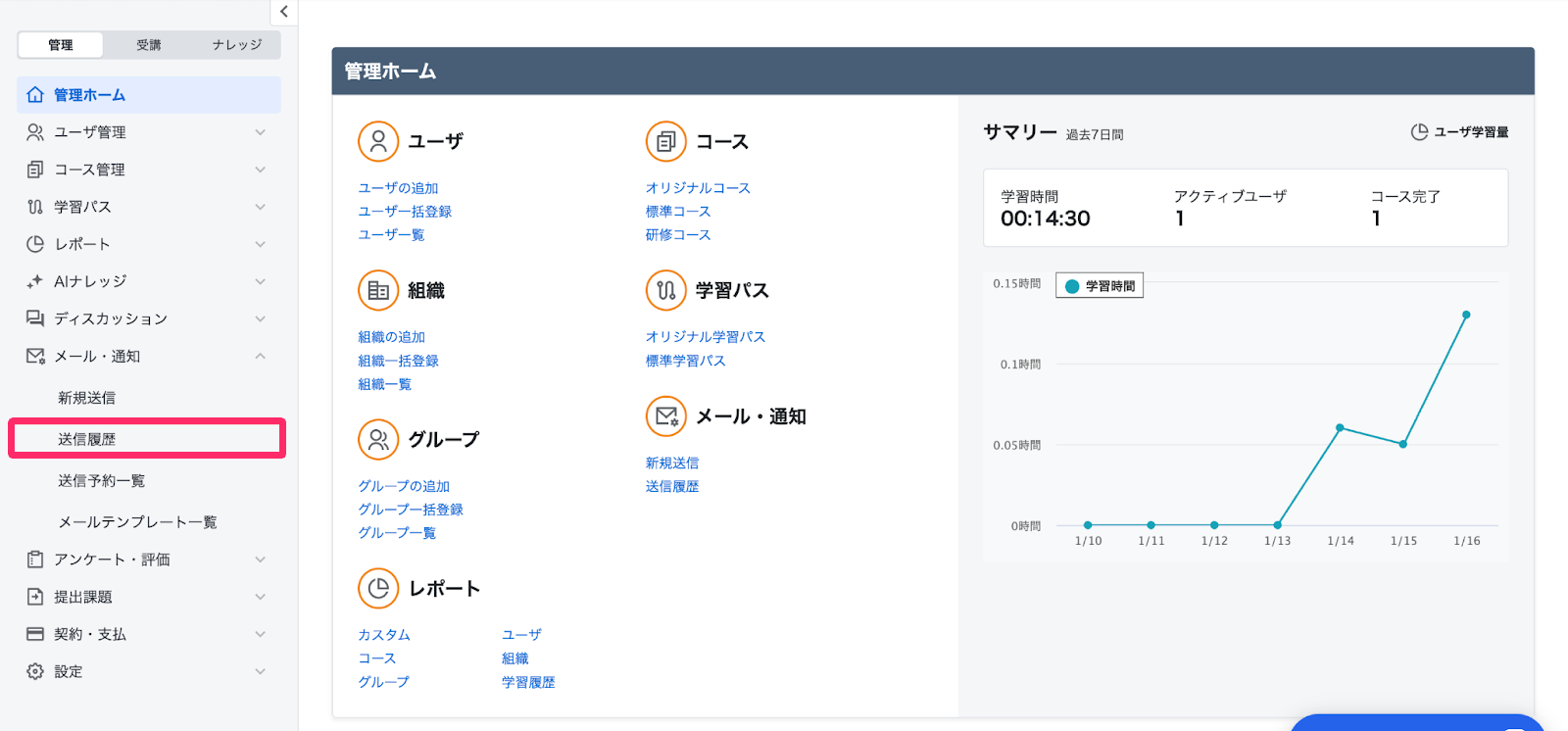 ［送信履歴］を指し示すスクリーンショット