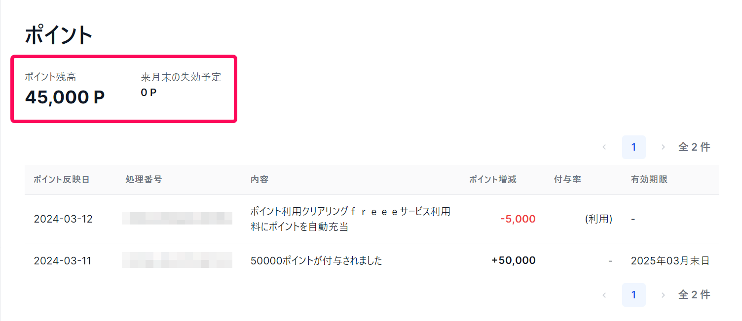 freeeカード Unlimitedポイント画面で「現在のポイント」欄を指し示しているスクリーンショット
