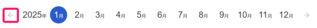年月ナビゲーションの左を指す矢印を指し示すスクリーン