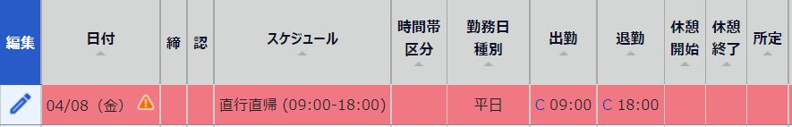 エラーが表示されたタイムスケジュール画面のスクリーンショット