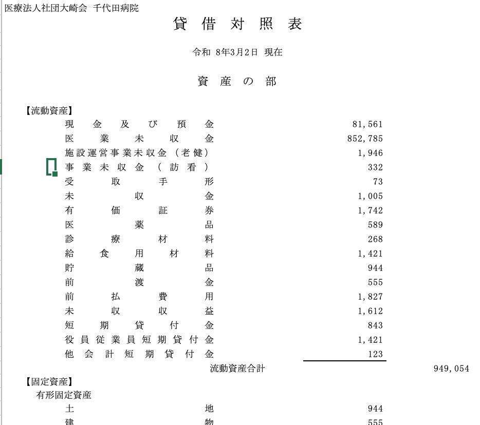 貸借対照表のサンプル画像のスクリーンショット