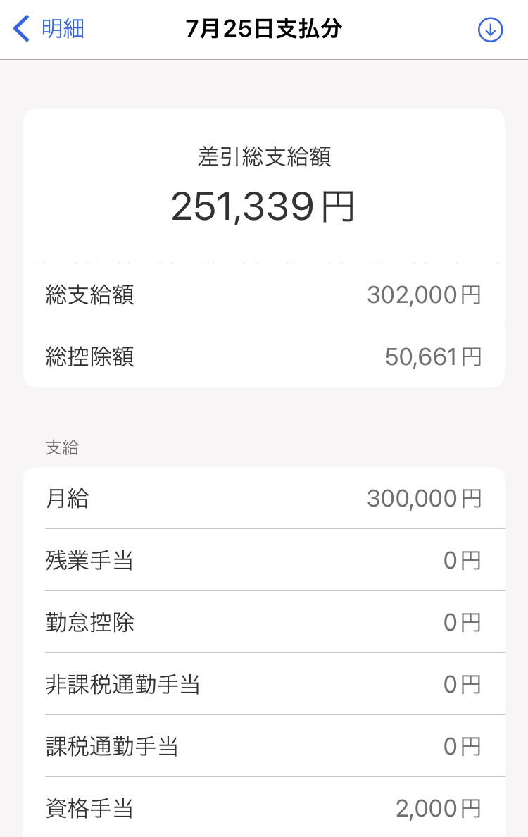 給与明細のスクリーンショット