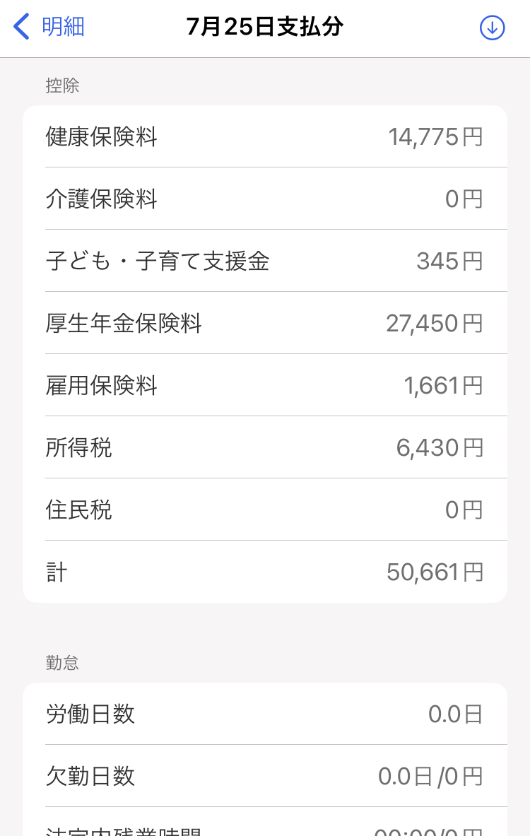 給与明細のスクリーンショット