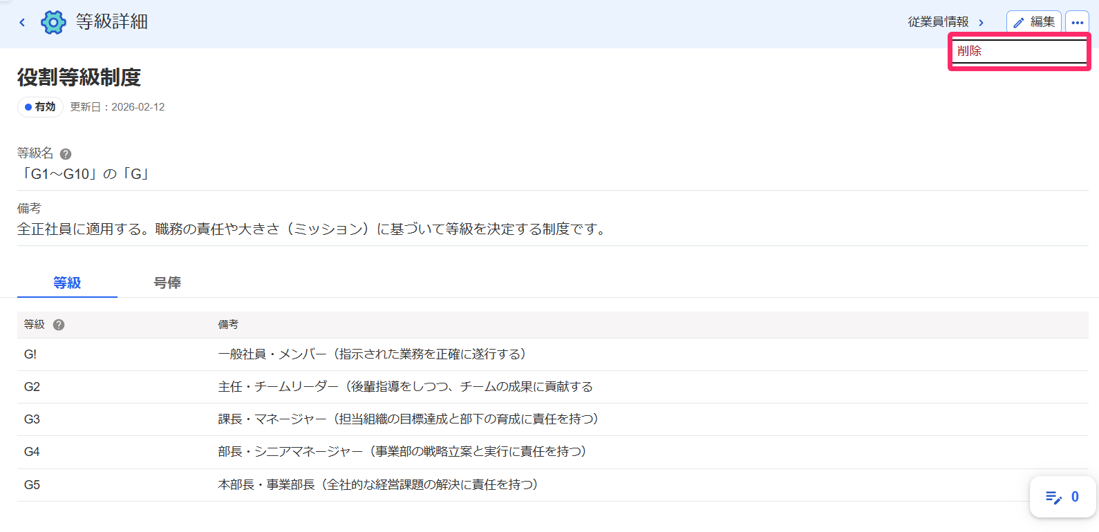 ［削除］を指し示すスクリーンショット