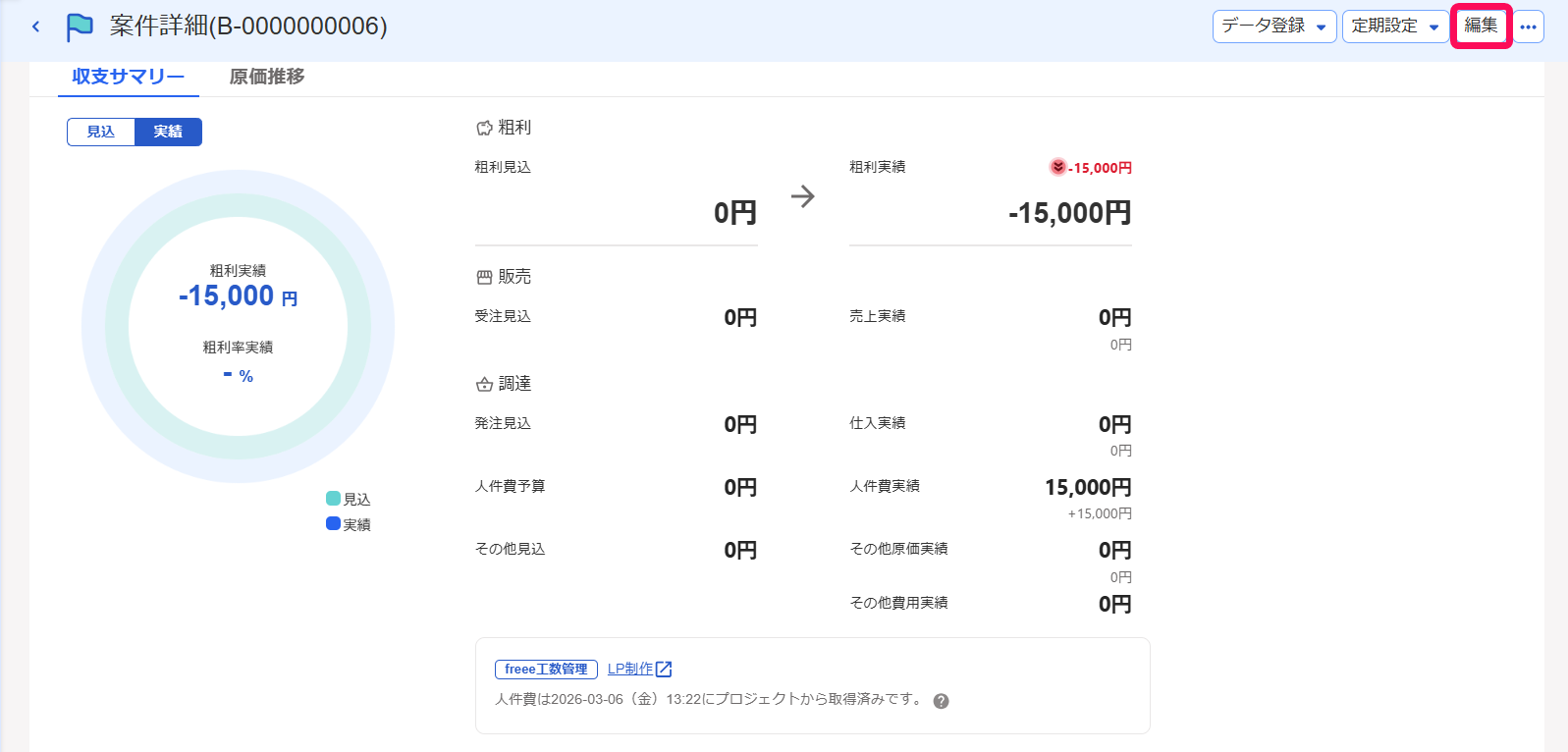 ［編集］ボタンを指し示すスクリーンショット