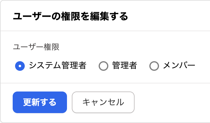 ユーザーの権限を編集する画面のスクリーンショット