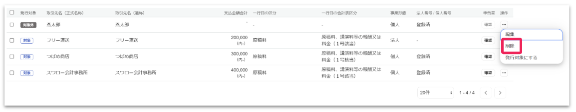 削除ボタンを指し示すスクリーンショット