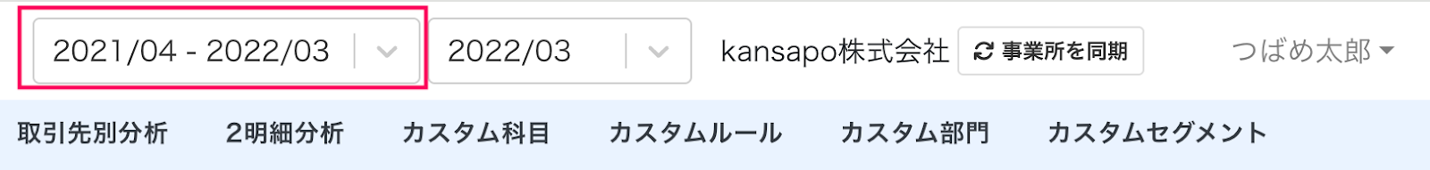 事業年度を指し示しているスクリーンショット