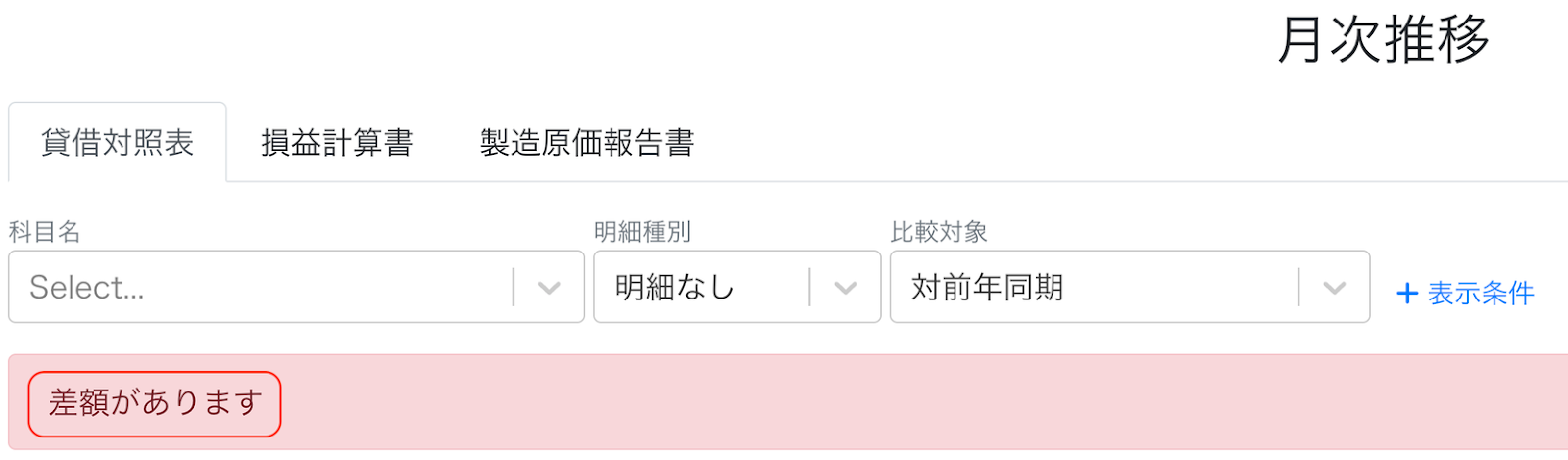 差額表示アラートのスクリーンショット