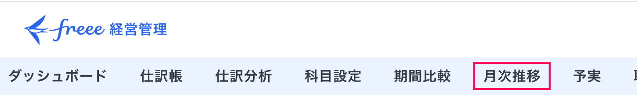 月次推移メニューを指し示しているスクリーンショット