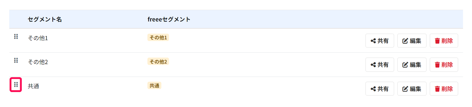 セグメントを入れ替えるボタンを指し示しているスクリーンショット