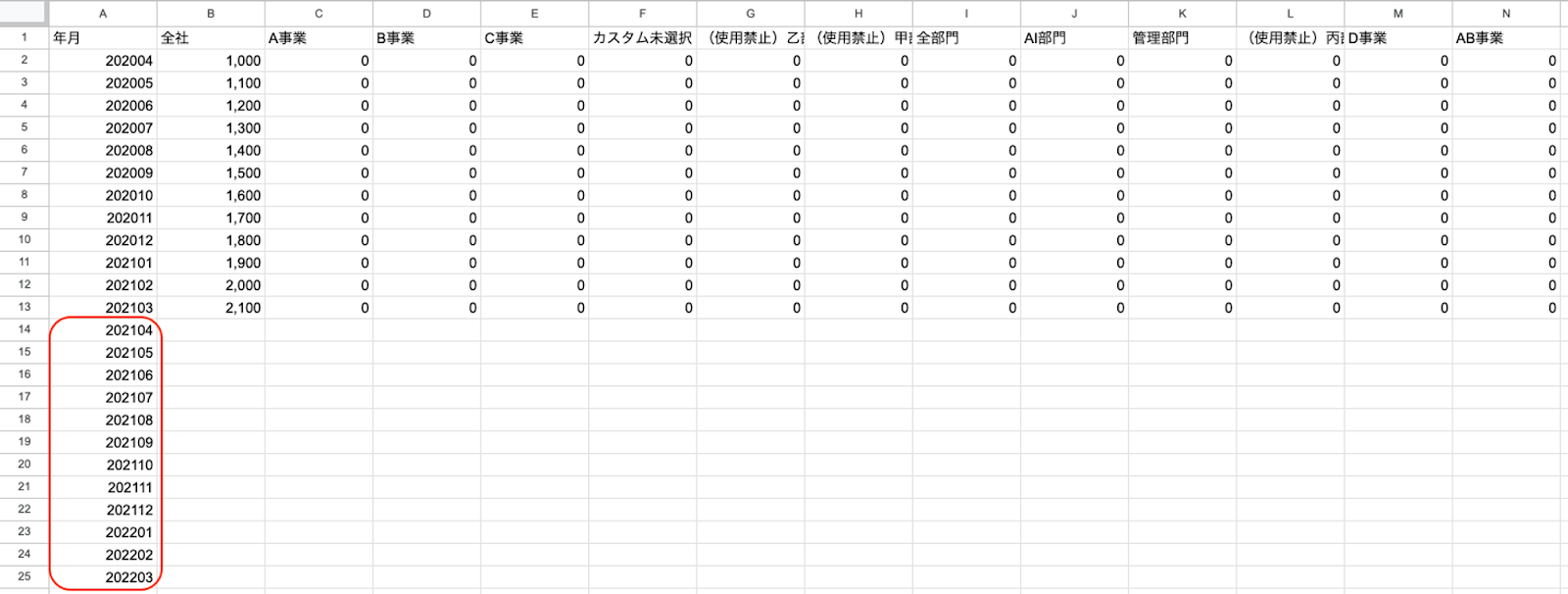 CSVファイルのスクリーンショット