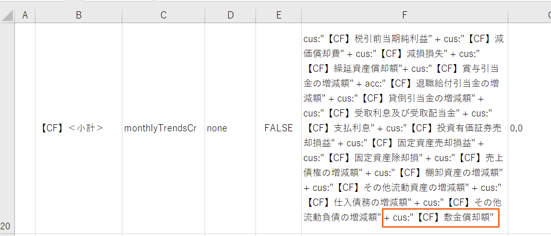 「小計欄」等の合計カスタム科目を指し示しているスクリーンショット