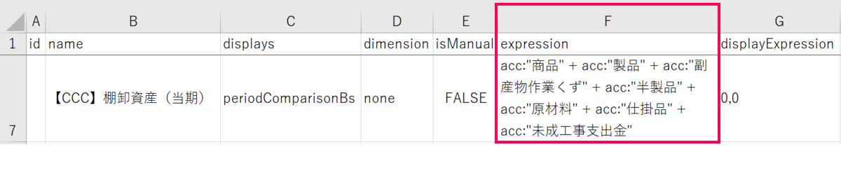 対象となる勘定科目の追記箇所を指し示しているスクリーンショット
