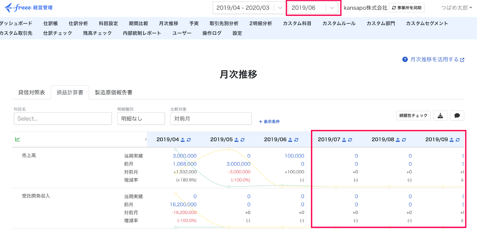 指定月を指し示しているスクリーンショット