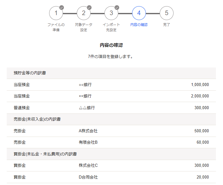 内容の確認画面のスクリーンショット