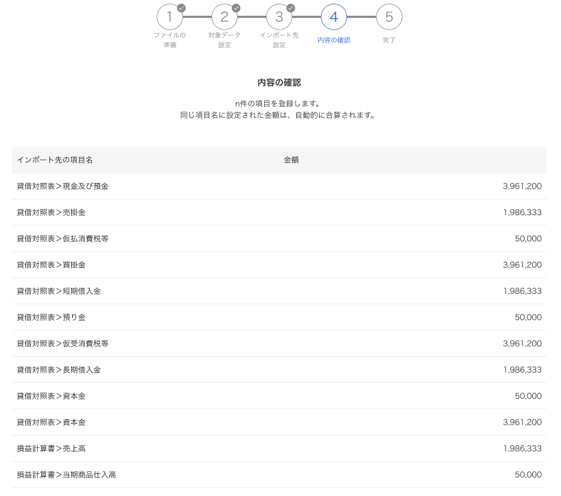 内容の確認画面のスクリーンショット