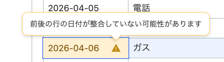 日付前後チェックアラートのスクリーンショット