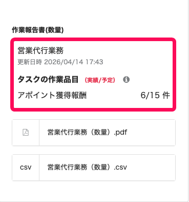 「実績/予定」箇所を指し示すスクリーンショット