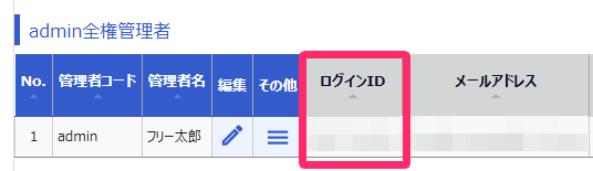 管理者設定 に表示される「ログインID」を指ししめしているスクリーンショット