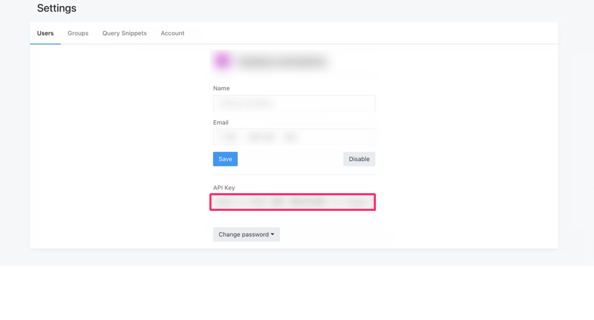 プロフィール設定画面から［API Key］を確認している画面のスクリーンショット