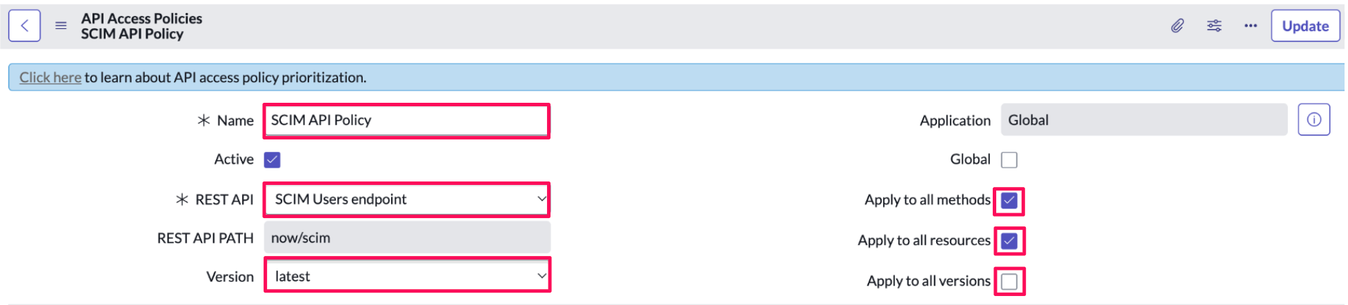 「SCIM API Policy」設定画面のスクリーンショット