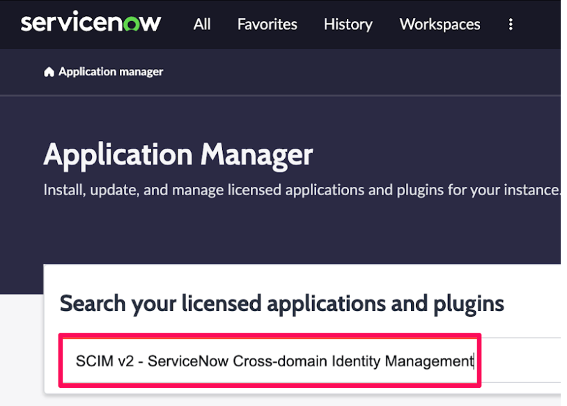 検索バーに「SCIM v2 - ServiceNow Cross-domain Identity Management」と入力されている画面のスクリーンショット