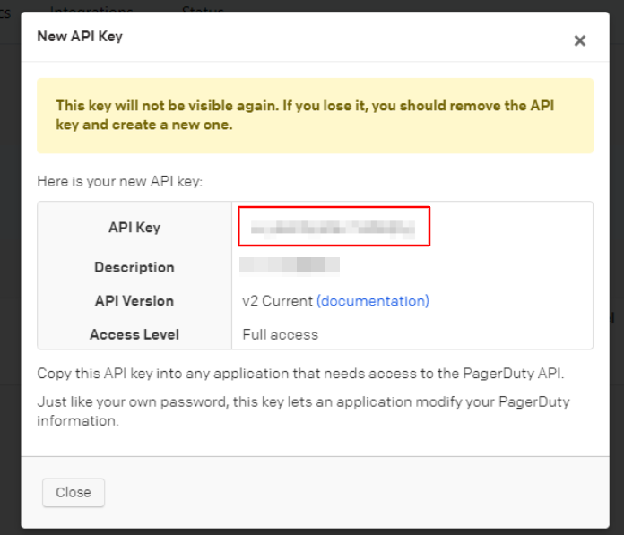 作成した「API Key」が表示されている画面のスクリーンショット