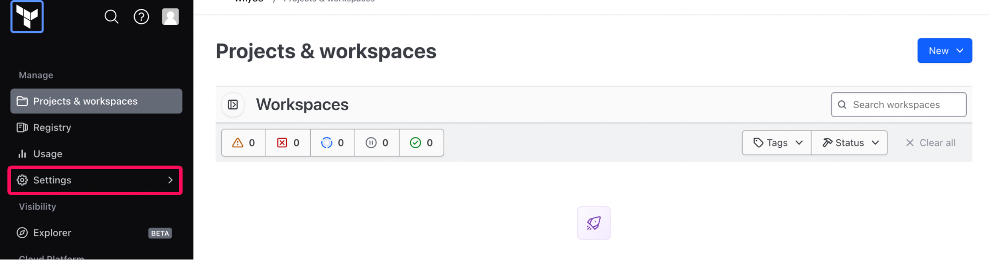 ［Settings］タブを指し示すスクリーンショット