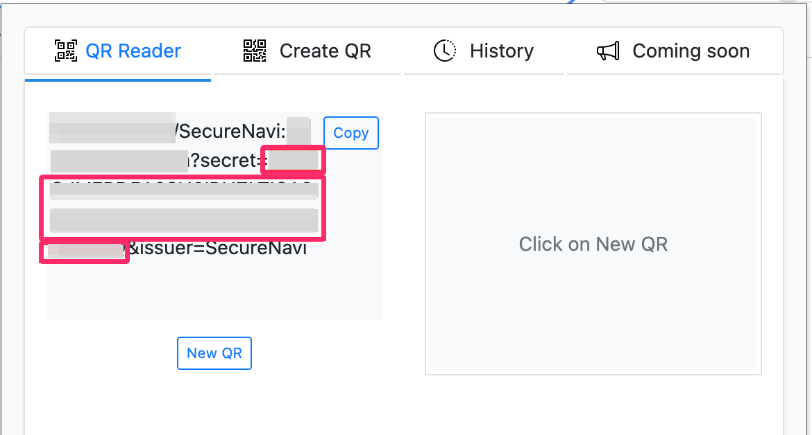 QRコードをURLにしている画面のスクリーンショット
