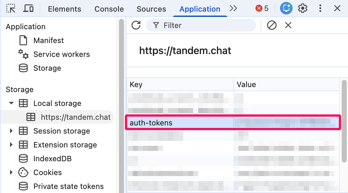 「auth-tokens」を指し示しているスクリーンショット