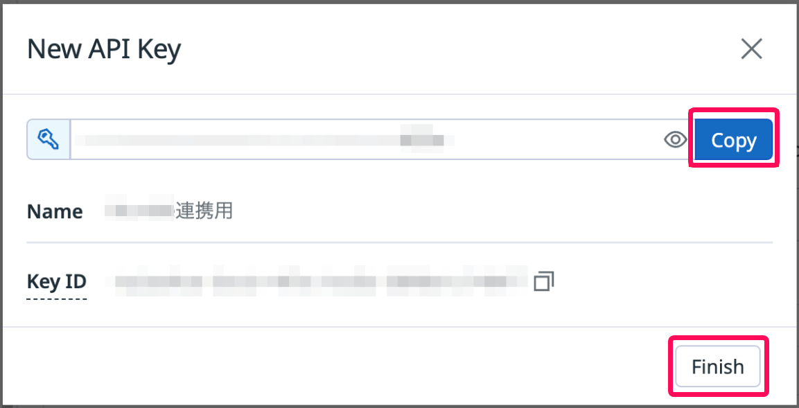 ［Copy］と［Finish］ボタンを指し示すスクリーンショット