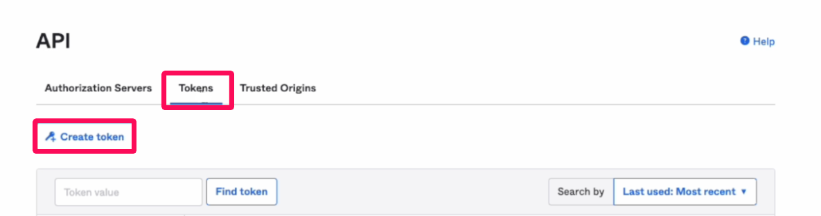 API画面の［Tokens］→［Create token］を指し示しているスクリーンショット