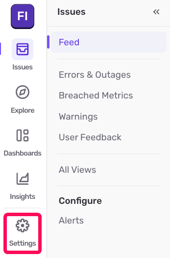 ［Settings］ボタンを指し示すスクリーンショット
