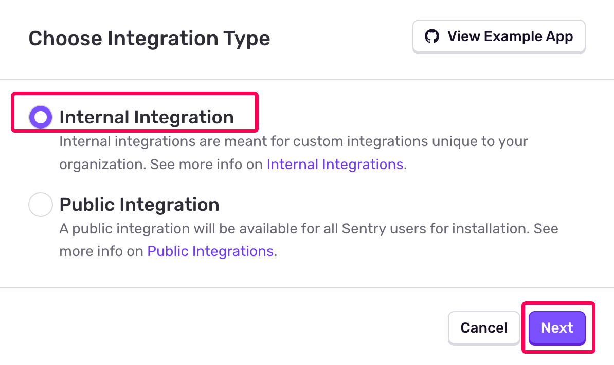 Choose Integration Type画面のスクリーンショット