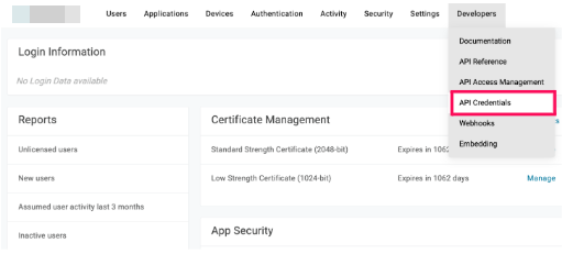 ［API Credentials］を指し示しているスクリーンショット
