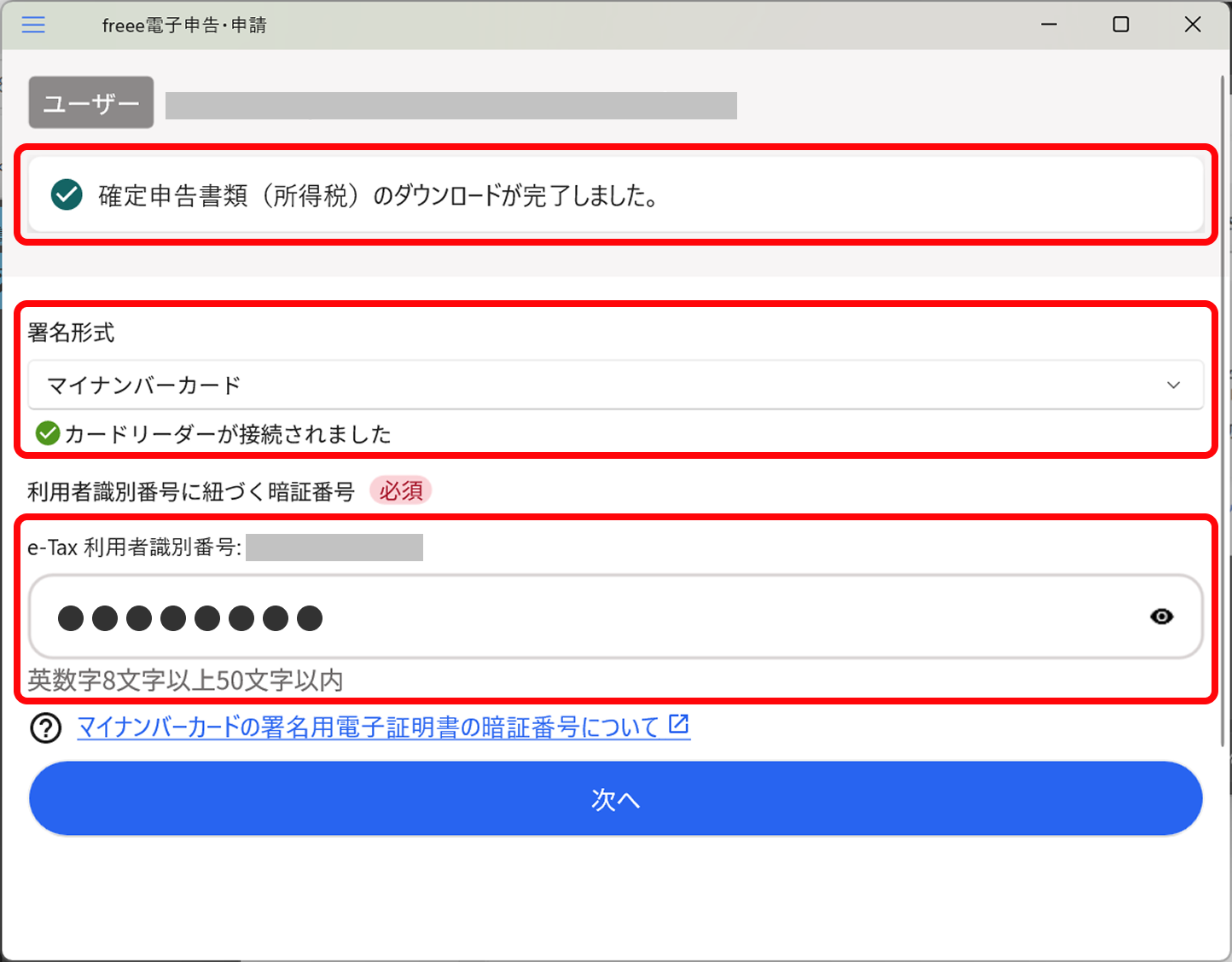 電子申告・申請画面のスクリーンショット