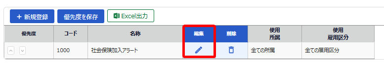 編集アイコンを指し示しているスクリーンショット