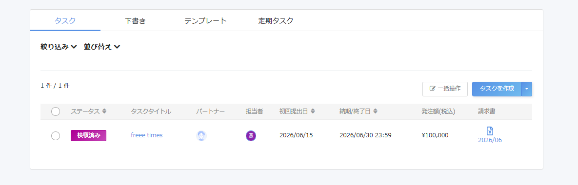 プロジェクト詳細画面のスクリーンショット